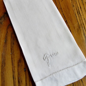 Vintage 1930s Damask Huck Linen Towels, &quot;Grace&quot;, Eggshell, Linen Hand Towel, Guest Towel, Home Decor, Wedding Gift, Housewarming Gift