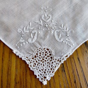Vintage Wedding Handkerchief, Embroidered Flowers, Tape Lace Insert, Appliqué, White Work, White Linen, Collectible Hanky, Gift For Her