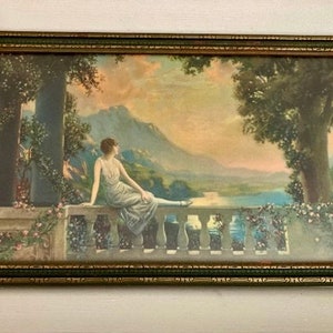 Vintage Atkinson Fox Print, 1920s, Sunset Dreams, 20" x 12", Original Frame, Master Art Publishers, Collectible Prints, Art Deco, Feminine