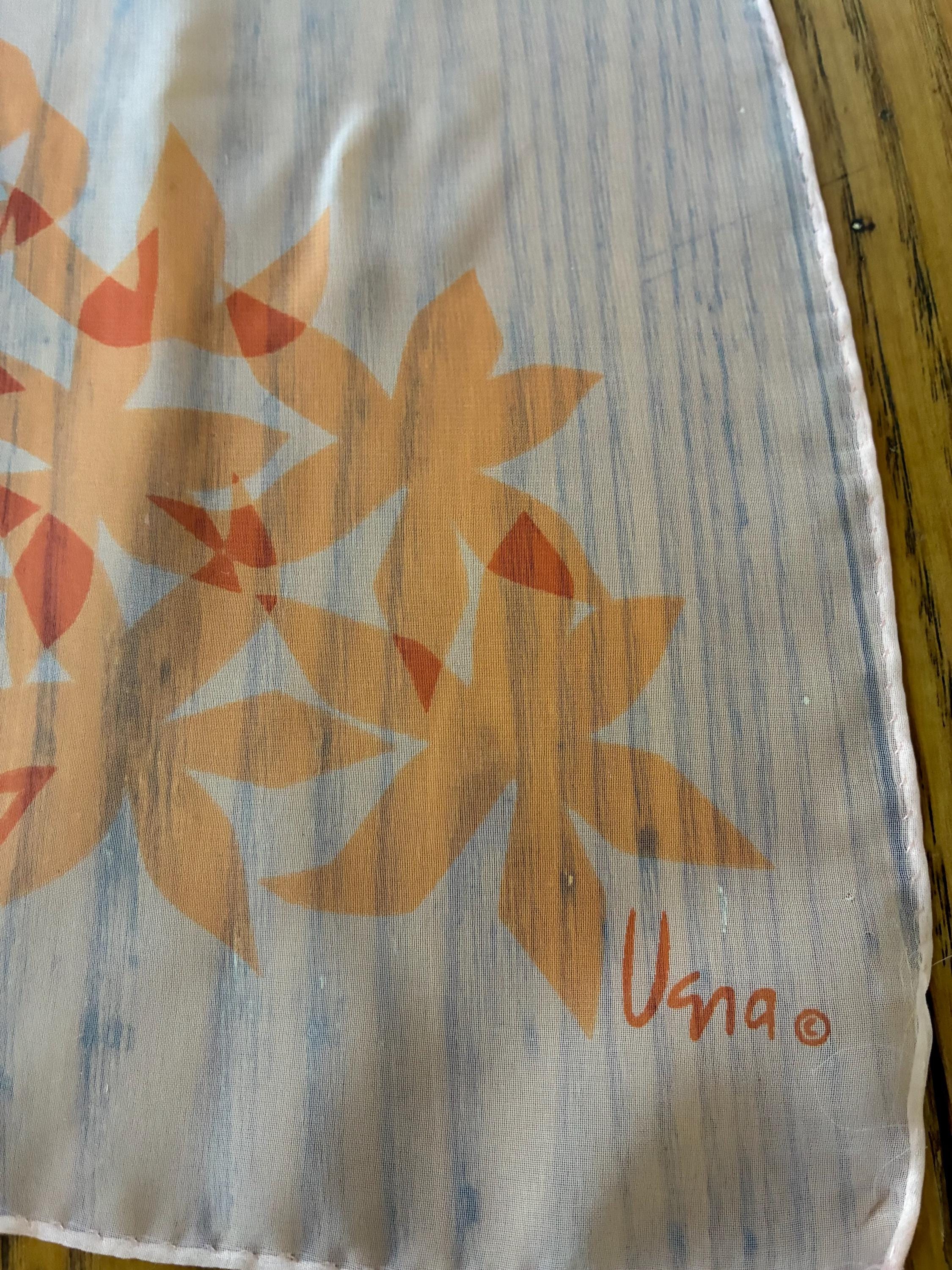 1970s Vintage Vera Neumann Scarf, Peach, Lime Green, 21