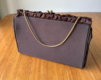 Vintage Peck & Peck Clutch Purse, Chocolate Brown, Evening Bag, 1950's Accessories, Kiss Clasp, Snake Chain, Retro Purse