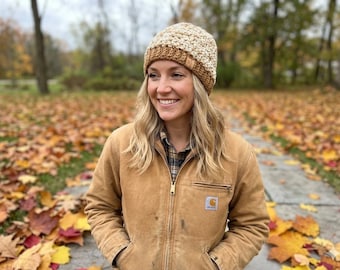 Beanie Hat, Thick and Warm, Camel & Ivory, Size Medium, Winter Hat, Hand Made Hat, Christmas Gift, Hand Made Gift, Beige Hat, Warm Hat