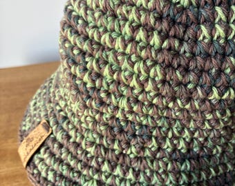 Hand Crocheted Bucket Hat, Camouflage, Cotton Crochet Bucket Hat, Festival Hat, Summer Hat, 100% Cotton