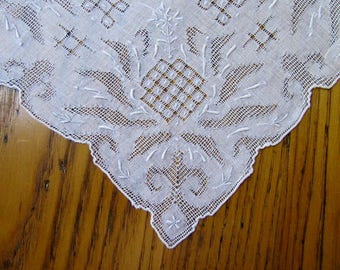 1800s Antique Wedding Handkerchief, Appenzell Embroidery, White Linen, Silver Silk Thread, Something Old, Wedding Hanky, Cut Work, Appenzell