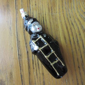 Vintage Polish Christmas Ornament, Mercury Glass, Chimney Sweep, Original Tag, Poland, Vintage Glass Christmas Ornament, Collectible Decor