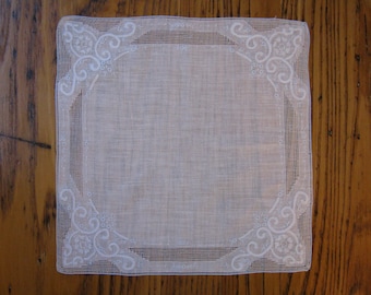 Antique Appenzell Wedding Handkerchief, Something Blue, Heirloom Handkerchief, White & Blue Hanky, Wedding Hanky, Embroidered Wedding Hanky