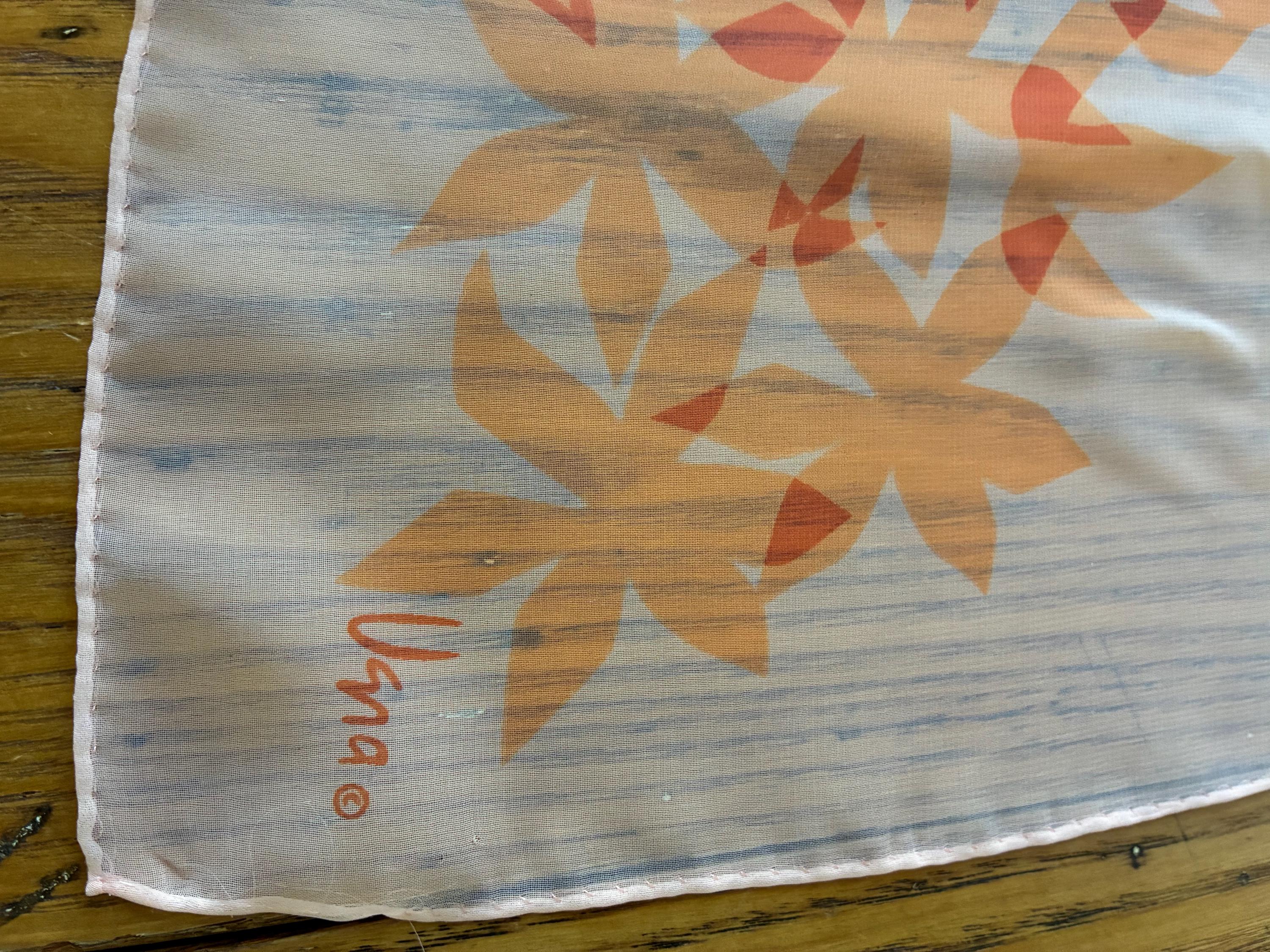 1970s Vintage Vera Neumann Scarf, Peach, Lime Green, 21