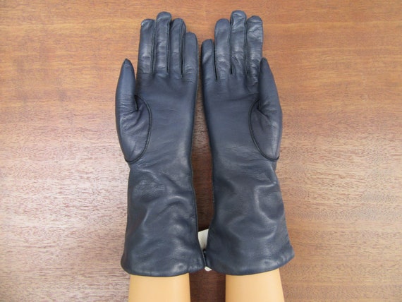 1980s Vintage Portolano Leather Gloves, Navy Blue… - image 5