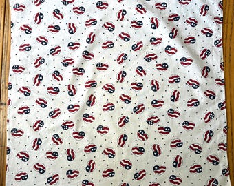 Vintage 1980s Red, White and Blue Bandana, Hearts, Stars and Stripes, Patriotic Bandana, Hand Made, 100% Cotton