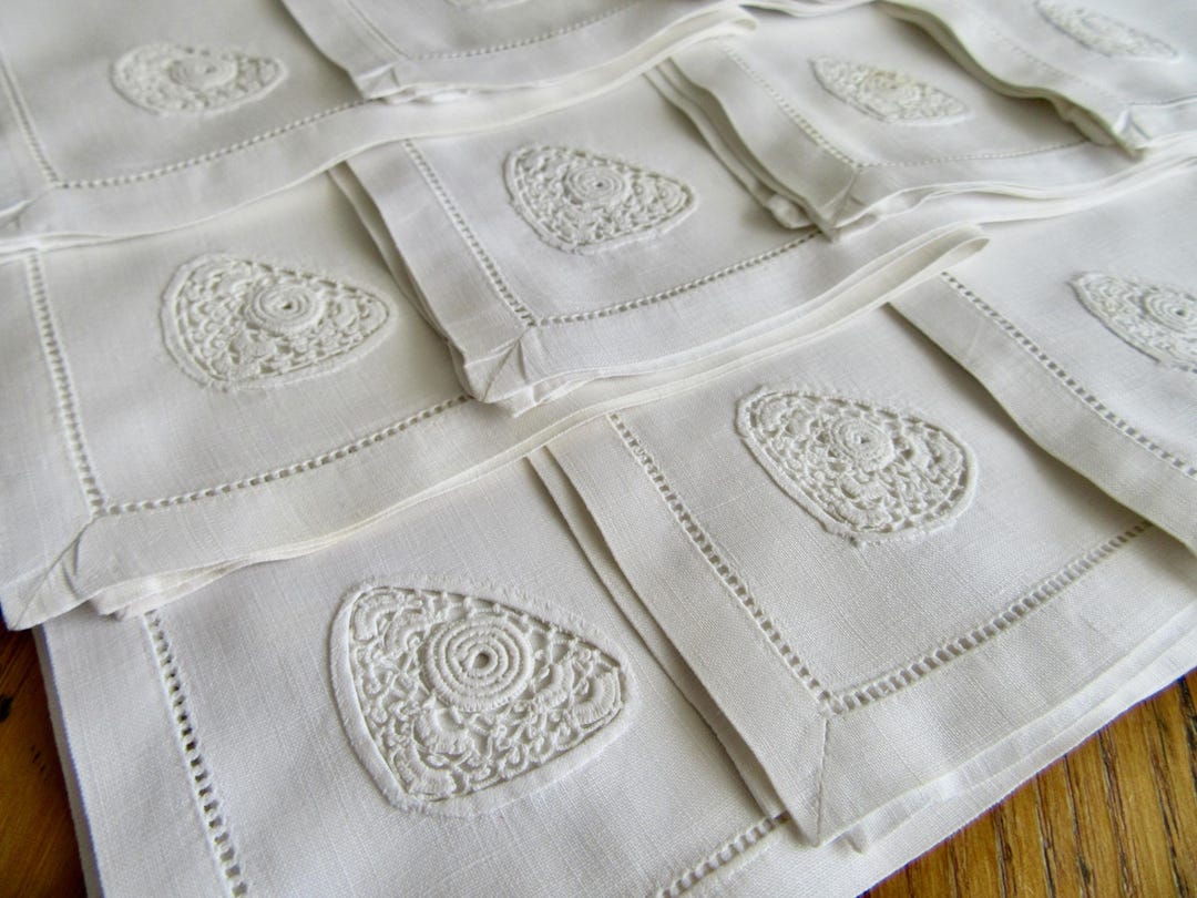 50 White 100% Linen Ladder Hemstitched Cocktail Napkins 6"x6" - Canada - View #8