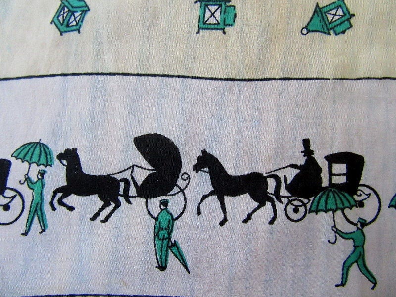 Foulard/plastron Vintage En Soie - Motif Chevaux Et Calèches - Violet - Fait Main En France