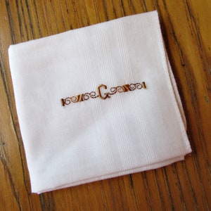 Men&#39;s Monogrammed Hanky, Monogrammed G, Vintage Men&#39;s Handkerchief, Vintage Monogrammed Hanky, Embroidered Hanky, Brown Embroidered Hanky