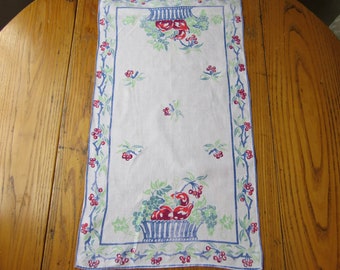 Vintage Linen Tea Towel, Periwinkle, Cranberry, Mint Green, Soft Red,  Imprinted Towel,  Vintage Dish Towel,  Retro Kitchen Decor, Gift