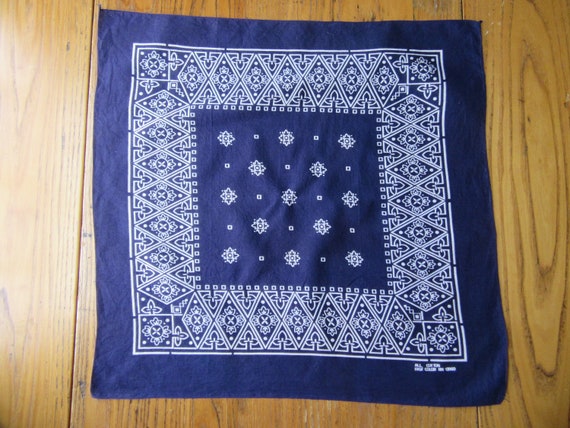 Vintage Bandana, Navy Blue & White, Paisley, Fast… - image 1