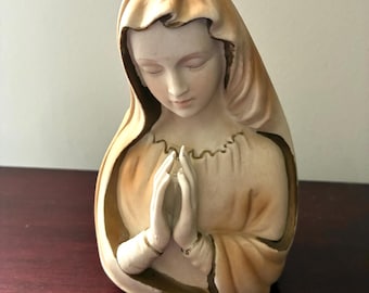 Vintage Virgin Mary Vase, Praying Hands, Vintage Praying Virgin Mary Planter, Madonna Pottery, Head Vase Planter