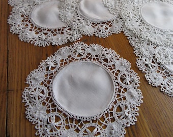 Set of 4 Cluny Lace Doilies, Linen Center, 11&quot;, White, Vintage Doily, Cottagecore, Farmhouse Decor, Grandmacore, Gift for Her, Vintage Table