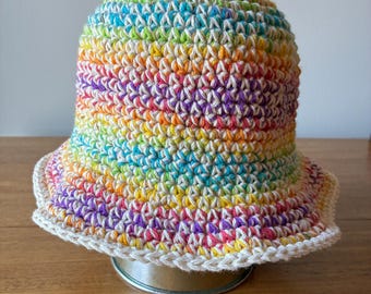Crochet Bucket Hat, Pride Bucket Hat, Festival Hat, Summer Hat, 50/50 Cotton Acrylic, Rainbow Bucket Hat