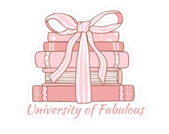 University of Fabulous Kiss-Cut Stickers, Adorable Pastel Pink Book Stack Design, Laptop Sticker, Planner Decoration, Water Bottle Decal,