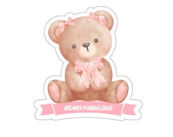 Coquette Bear Sticker, Girly Pink Bows, Vinyl Decal