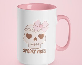 Skeleton with Pink Bow Coffee Mug – Spooky Vibes, 15oz