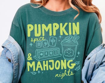 Comfort Colors Fall Mahjong Shirt, Cute Autumn Mahjong Tee, Pumpkin Spice & Mahjong Nights Tshirt,  Pumpkin Spice Coffee Lover Gift