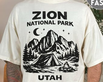 Zion National Park Shirt, Linocut Utah Camping Tee, Vintage National Park Comfort Colors Hoodie, Outdoor Adventure Sweatshirt