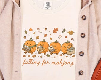 Halloween Mahjong Pumpkin Shirt, Funny Mahjong Shirt, Comfort Colors Fall Tee, Cute Pumpkin Autumn Graphic Tee, Mahjong Lover Gift
