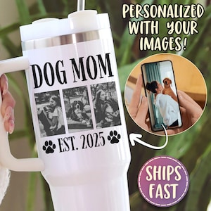 Dog Mom Tumbler Personalized Dog Mom Quencher Tumbler with Handle Travel Cup 40 oz Tumbler Mug Gift for Pet Lovers Custom Dog Photo Cup