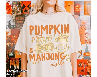 Pumpkin Spice & Mahjong Nights Shirt, Comfort Colors Fall Shirt, Cute Mahjong Coffee Tee, Autumn Mahjong Lover Gift, Halloween Graphic Tee