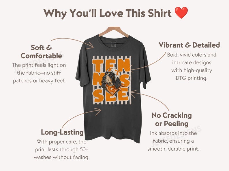 May include: A dark grey short-sleeve t-shirt featuring a graphic print of a dog wearing a helmet and bandana. The text TEN SEE is printed in large orange letters over a white vertical striped background. The shirt is displayed on a wooden hanger.