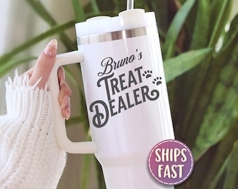 Dog Mom Tumbler Custom Treat Dealer 40 oz Tumbler with Handle Funny Dog Dad Gift Travel Cup Personalized Pet Lover Quencher Fur Parent Gift
