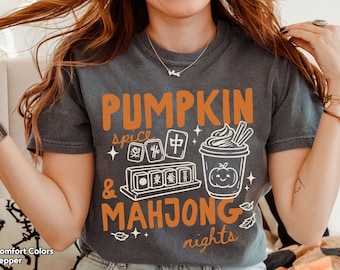 Pumpkin Spice Latte Mahjong Shirt, Comfort Colors Halloween Shirt, Fall Mahjong Tee, Pumpkin Spice & Mahjong Nights Top, Mahjong Lover Gift