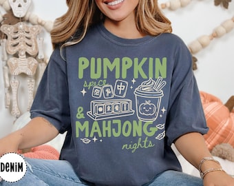 Pumpkin Spice Latte Mahjong Shirt, Pumpkin Spice & Mahjong Nights Tee, Comfort Colors Fall Top, Cute Autumn Graphic Tee, Mahjong Lover Gift