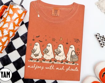 Mahjong with Mah Ghouls Shirt, Halloween Mahjong Ghost Shirt, Comfort Colors Halloween Tee, Cute Spooky Mahjong Gift, Fall Graphic Tee