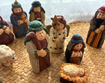 Eddie Walker Complete Nativity Set: Hand-Painted Resin Folk Art Manger Scene