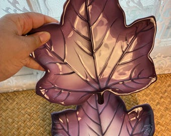 Vintage Purple Leaf Plates | Moody Ombre Glaze Serving Dishes Set