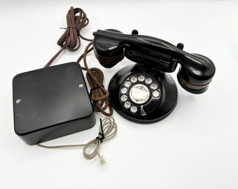 1930s Art Deco Rotary Phone | Original Ringer Box, Bakelite Handset | Industrial Decor