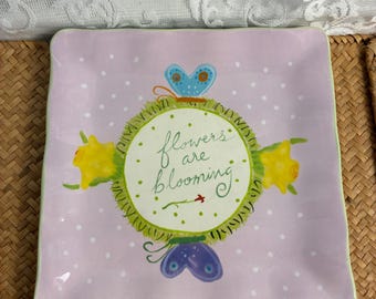Certified International Lori Siebert Square Plate: Flowers Blooming Pastel Butterflies