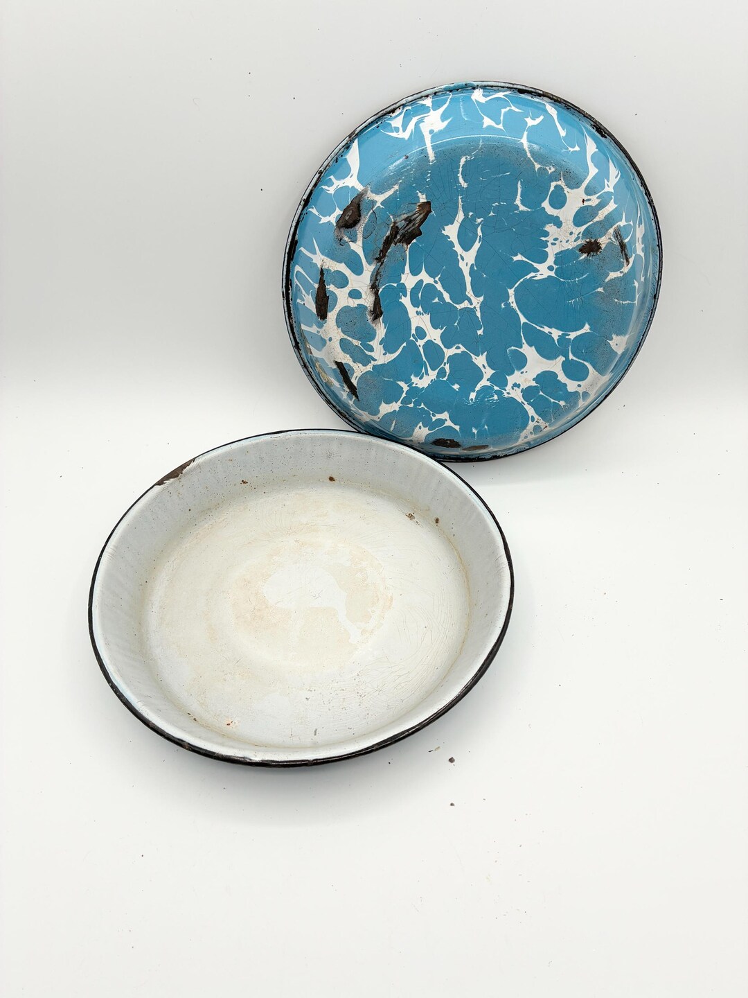 Antique Blue Spatterware Pie Pans (set of 2) | 8.5