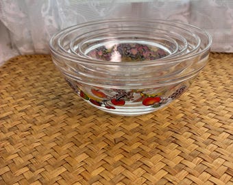 Vintage 70s Glass Fruit Nesting Bowls / Retro Prep Bowl Set