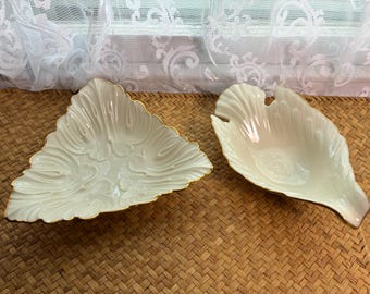 Lenox Ivory Porcelain Trinket Dishes / Vintage Feather & Dove Ceramic Bowls Set