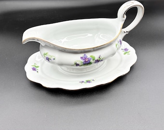 Vintage Johann Haviland "Violetta" Gravy Boat with Attached Underplate