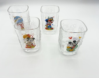 Vasos vintage de Disney McDonald's 2000, juego de 4 vasos cuadrados de la celebración del Milenio de Walt Disney World, recuerdos de Magic Kingdom y Epcot