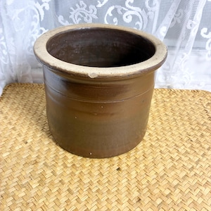 Antique Stoneware Crock / Brown Glaze Crock / Vintage Pottery Jar / Primitive Farmhouse Decor