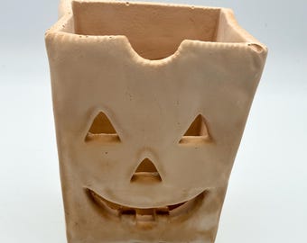 Vintage Studio Art Ceramic "Small Brown Paper Bag" Jack-O-Lantern Luminary