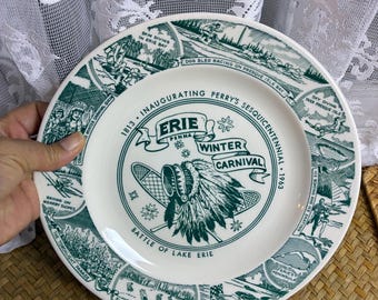 1963 Erie Winter Carnival Plate, Kettlesprings Kilns Transferware, Sesquicentennial Commemorative Dish