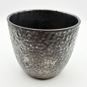 Soendgen Keramik Planter | Metallic Silver Hammered Glaze, West German MCM Cachepot