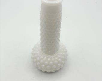 Vintage Hobnail Milk Glass Barber Bottle Vase, Mid Century Retro Vanity Decor
