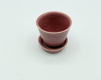 Vintage Pink Ribbed Mini Flower Pot, Mid-Century Fluted Succulent Planter USA 20A
