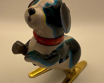 TAL CUAL / SIN LLAVE / Blic Tin Litho Jumping Dog / Juguete mecánico japonés de los años 50